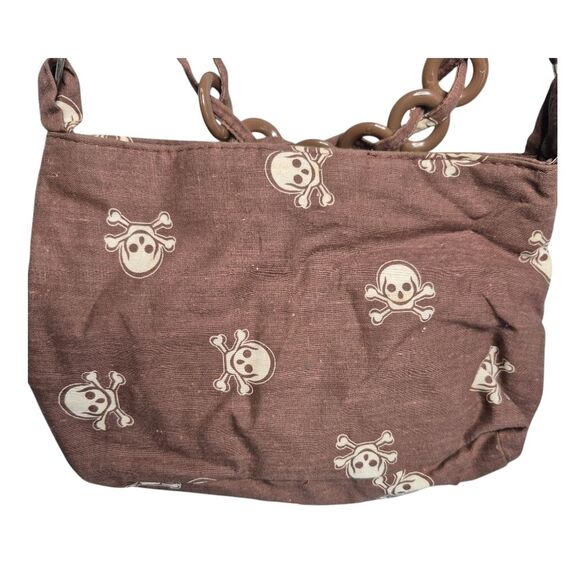 Brown Skull Pattern Shoulder Bag with Chunky Chain Handle Y2K Punk - Picture 4 of 5